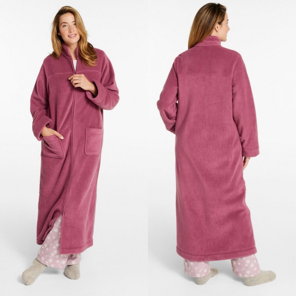 L.L. Bean Women's Medium Petite Winter Fleece Robe Zip-Front Loungewear Winter